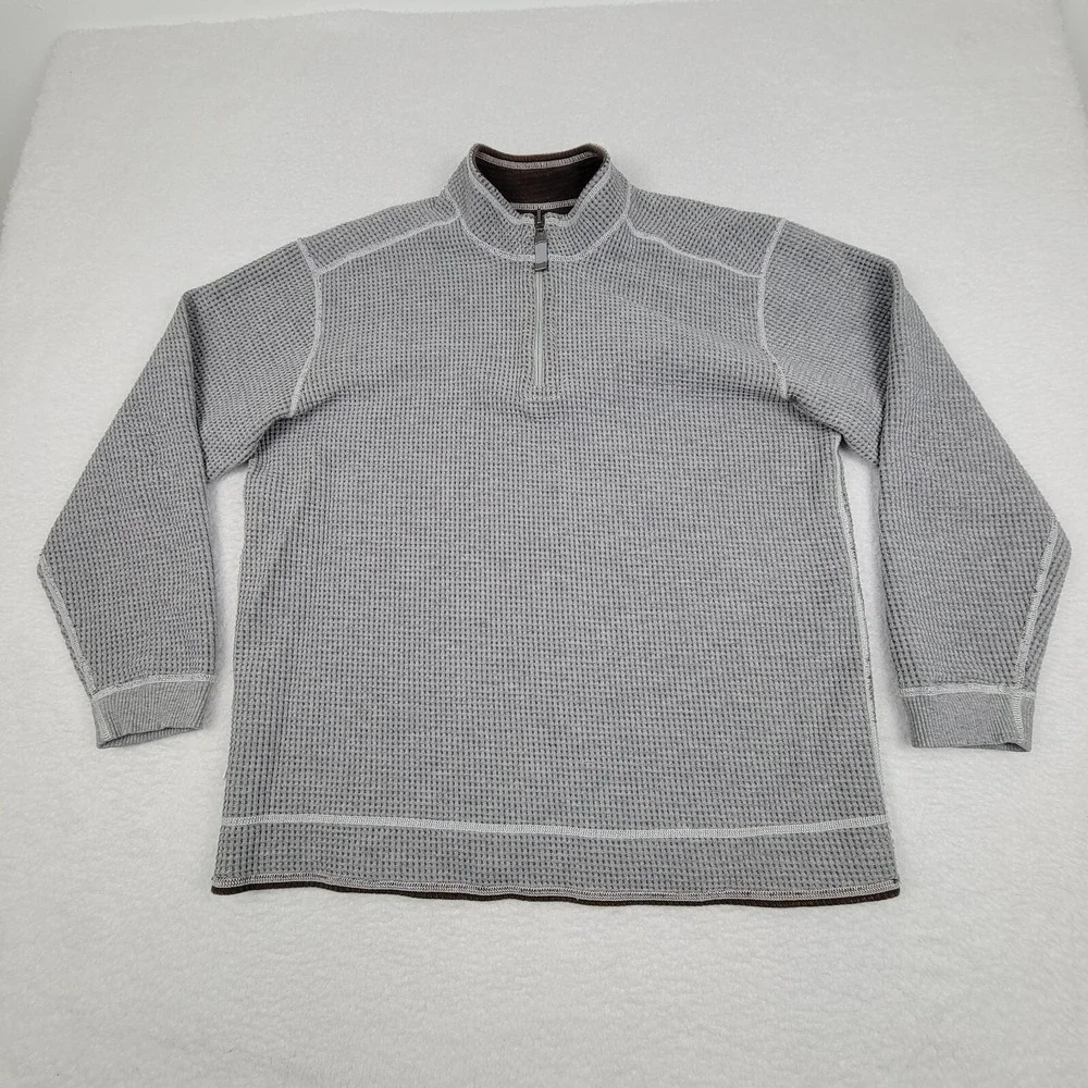 Tommy‎ Bahama Reversible 1/4 Zip Pullover Sweater Mens XL Brown Gray Knit Top